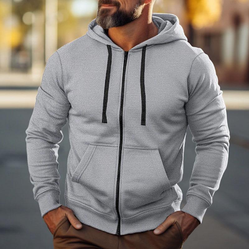 Men's Casual Solid Color Sport Long Sleeve Hoodie Jacket
