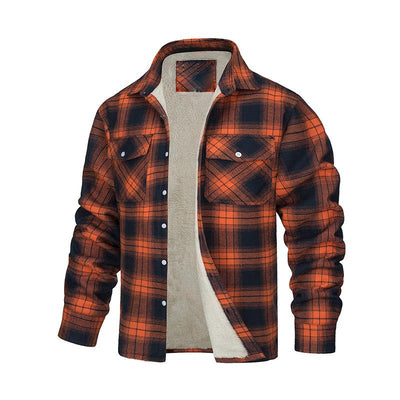 Men's Classic Casual Long Sleeve Lapel Plaid Plush Jacket