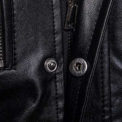 Men's Solid Color Stand Collar Leather Motor Jacket