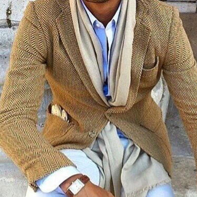 Vintage Herringbone Lapel Single Breasted Blazer