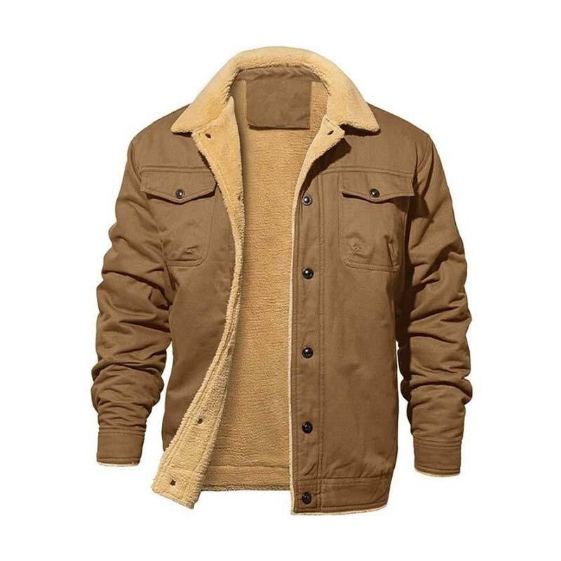 Men's Classic Casual Fleece Cotton Multi-Pocket Botton Jacket