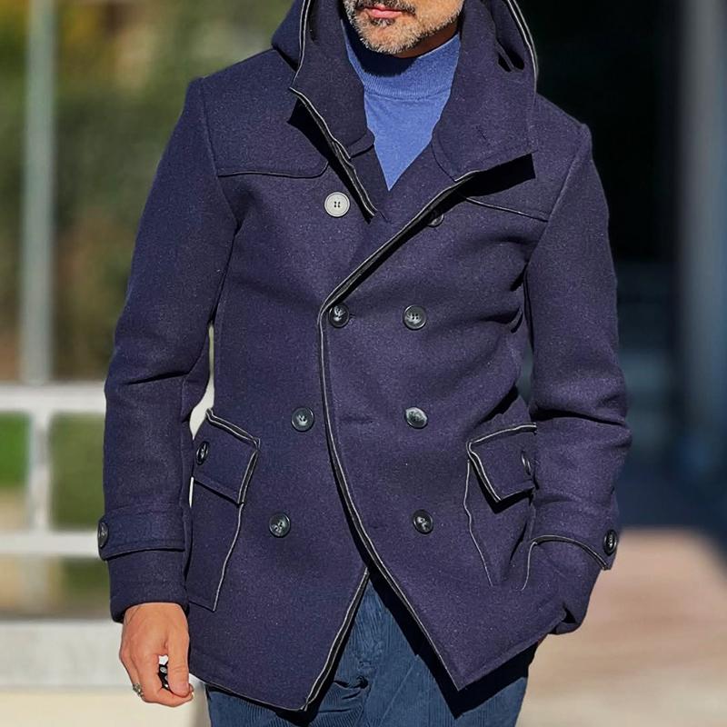 Men's Retro Casual Solid Color Stitching Hooded Jacket