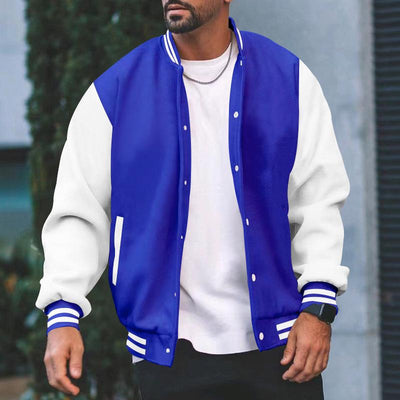Men's Color Block Stand Collar Single Breasted Baseball Jacket
