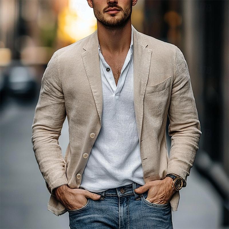 Cotton and Linen Casual Button Blazer
