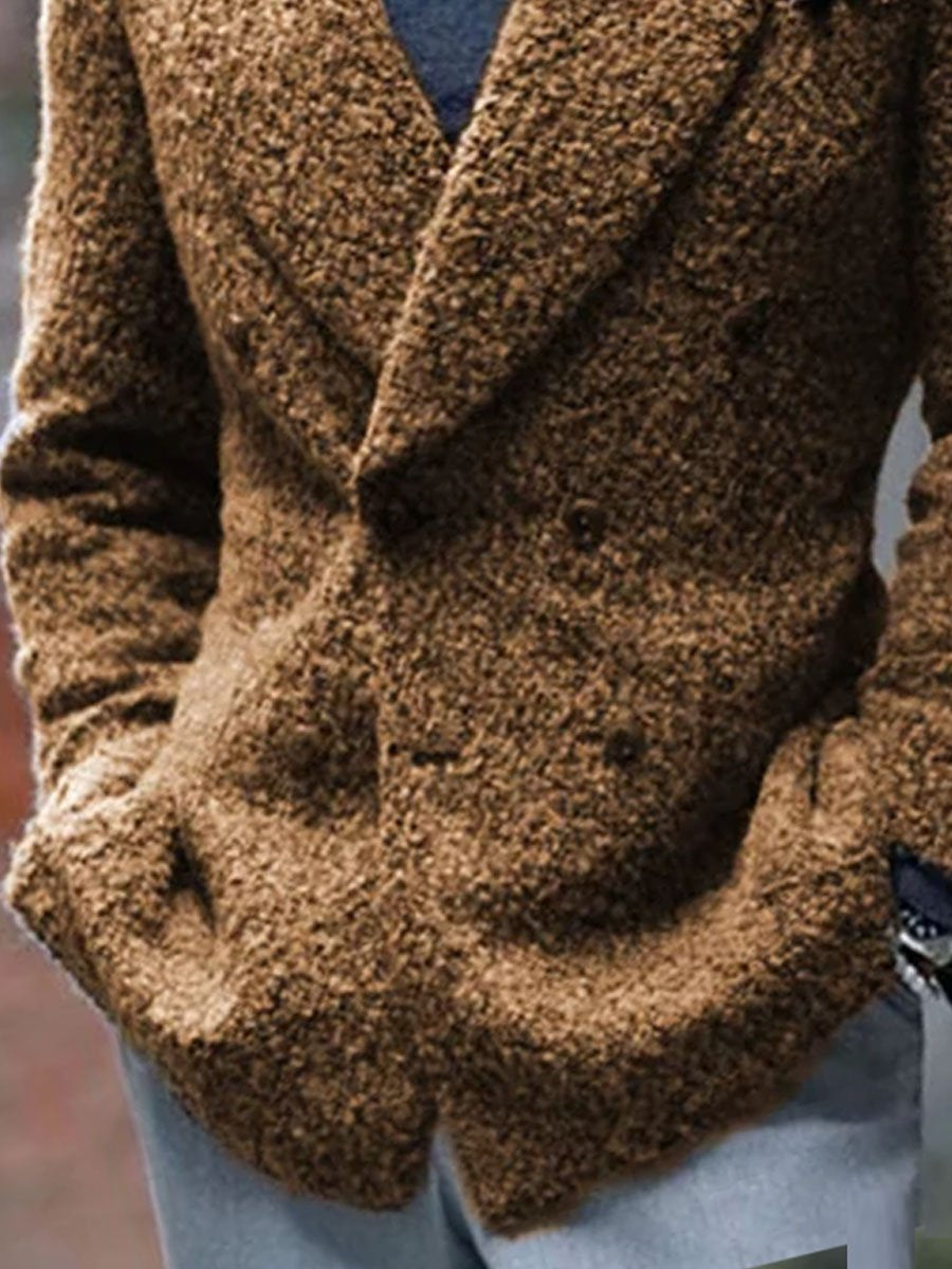 Vintage Sherpa Contrast Stitching Double Pocket Casual Retro Lapel Blazer
