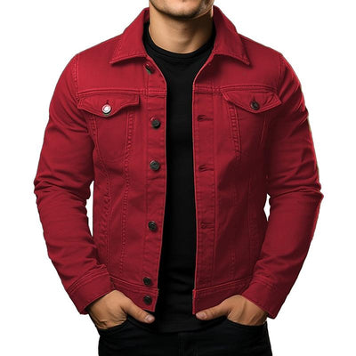 Men's Classic Solid Color Lapel Single Breasted Cargo Denim Jacket
