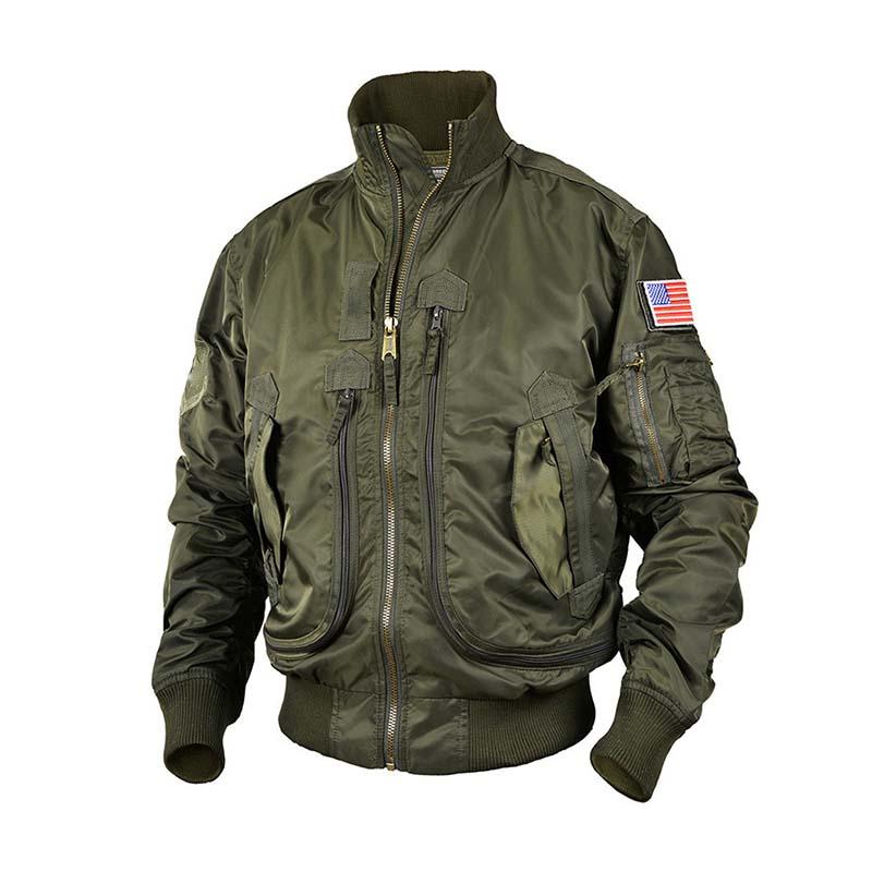 Men's Classic Casual Multi-Pocket Zipper Stand Collar Flight Jacket