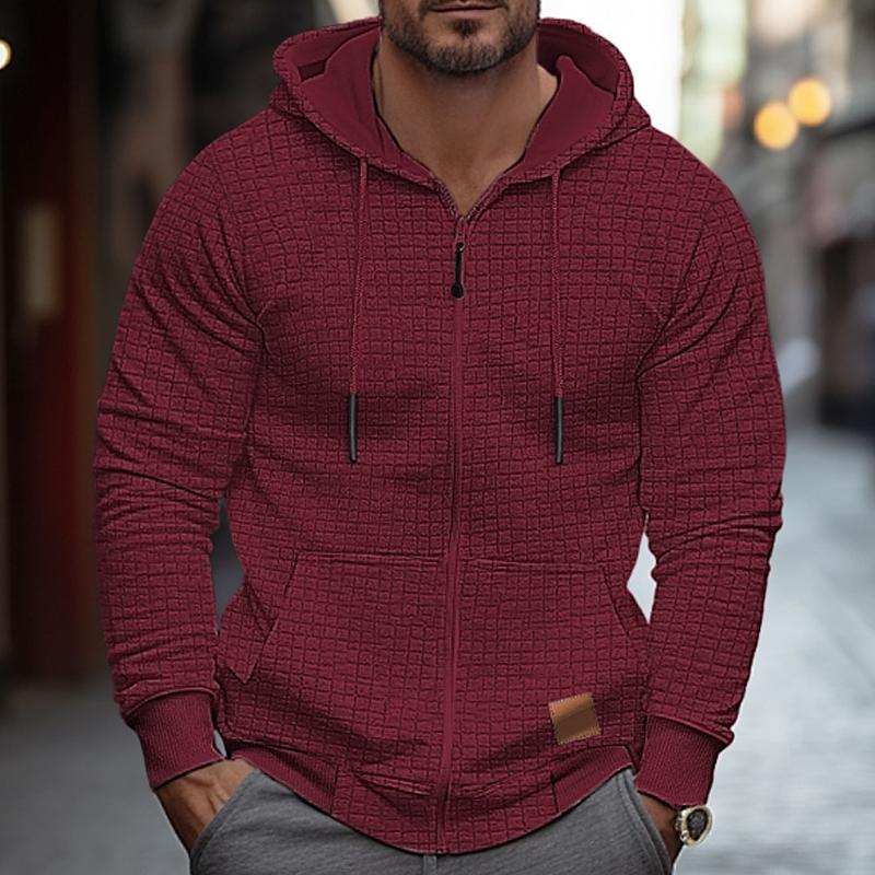 Men's Solid Waffle Long Sleeve Hooded Jacket