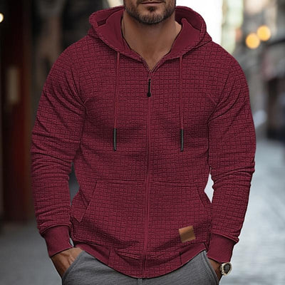 Men's Solid Waffle Long Sleeve Hooded Jacket