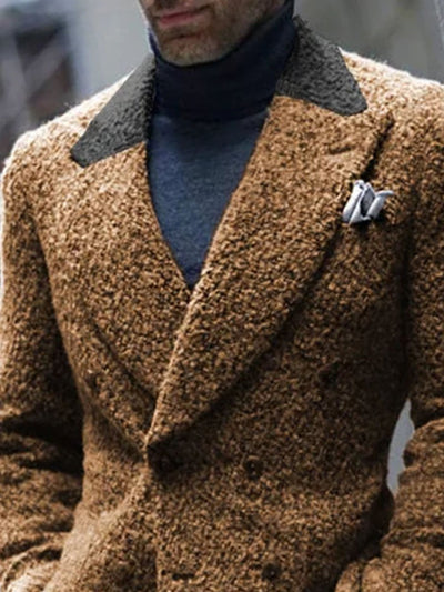 Vintage Sherpa Contrast Stitching Double Pocket Casual Retro Lapel Blazer