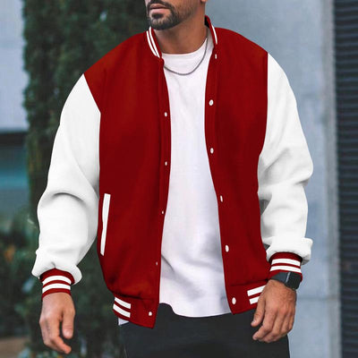 Men's Color Block Stand Collar Single Breasted Baseball Jacket