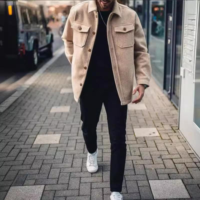 Men's Solid Lapel Button Jacket