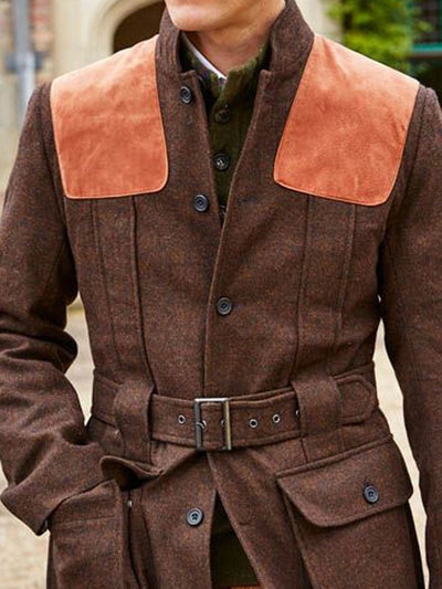 Suede Wool Patchwork Double Pocket Lace-Up Casual Jacket