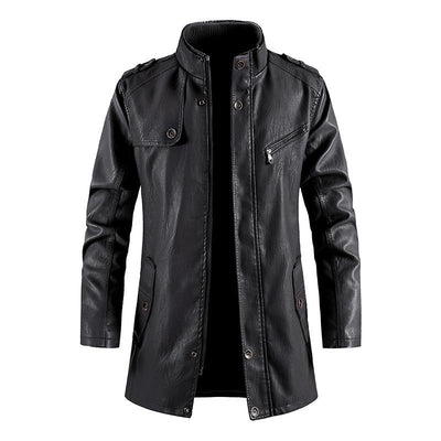 Men's Mid-length Stand Collar Leather Coat 31234724U