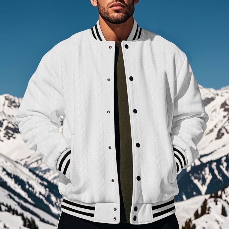 Men's Classic Casual Autumn And Winter Button Jacquard Baseball Jacket