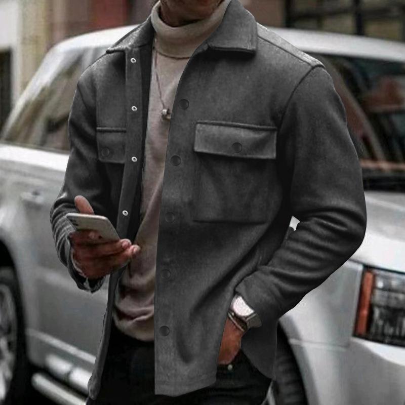 Men's Solid Color Plush Lapel Chest Pocket Single Breasted Jacket