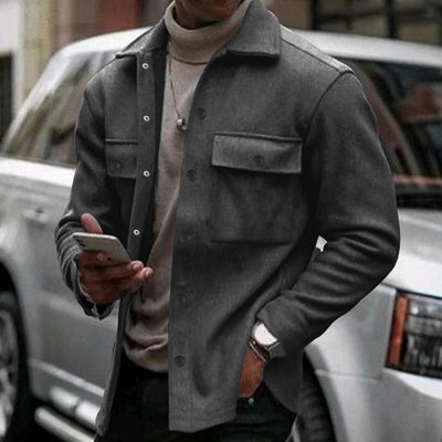 Men's Solid Color Plush Lapel Chest Pocket Single Breasted Jacket