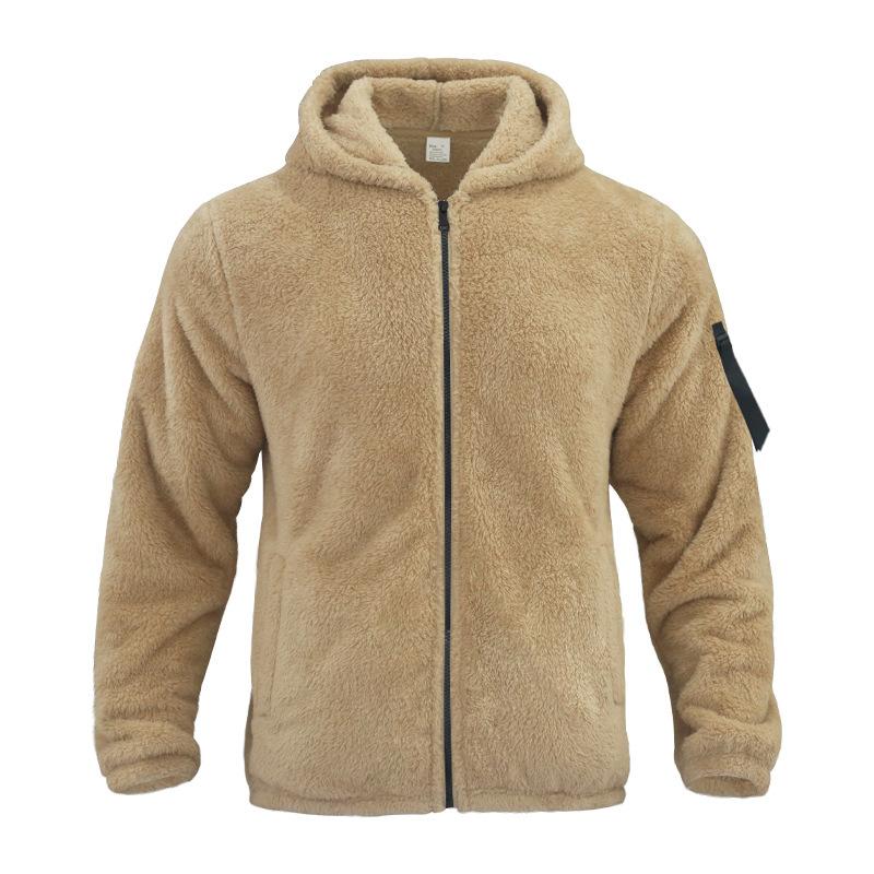 Men's Solid Color Double Fleece Warm Loose Hooded Jacket