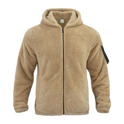 Men's Solid Color Double Fleece Warm Loose Hooded Jacket