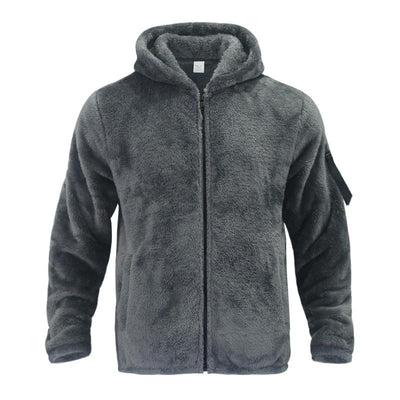Men's Solid Color Double Fleece Warm Loose Hooded Jacket