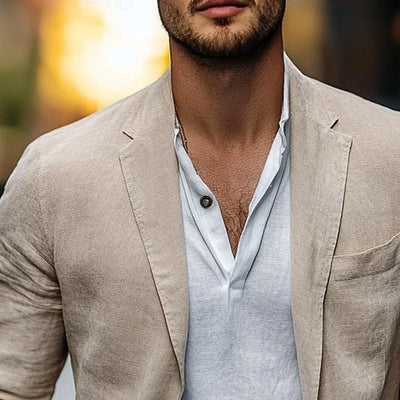 Cotton and Linen Casual Button Blazer
