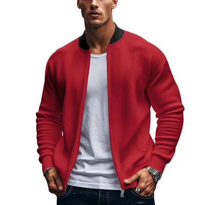 Men's Contrast Color Casual Zipper Baseball Jacket