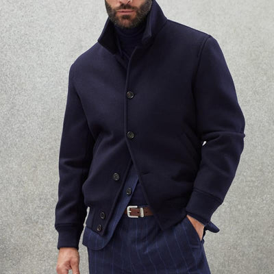 Men's Casual Stand Collar Wool Blend Single Breasted Bomber Jacket