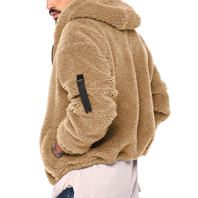 Men's Solid Color Double Fleece Warm Loose Hooded Jacket