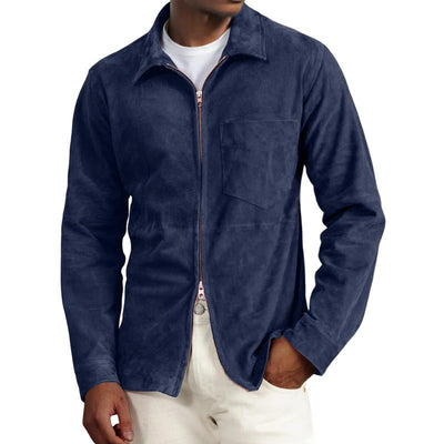Men's Solid Suede Lapel Chest Pocket Jacket