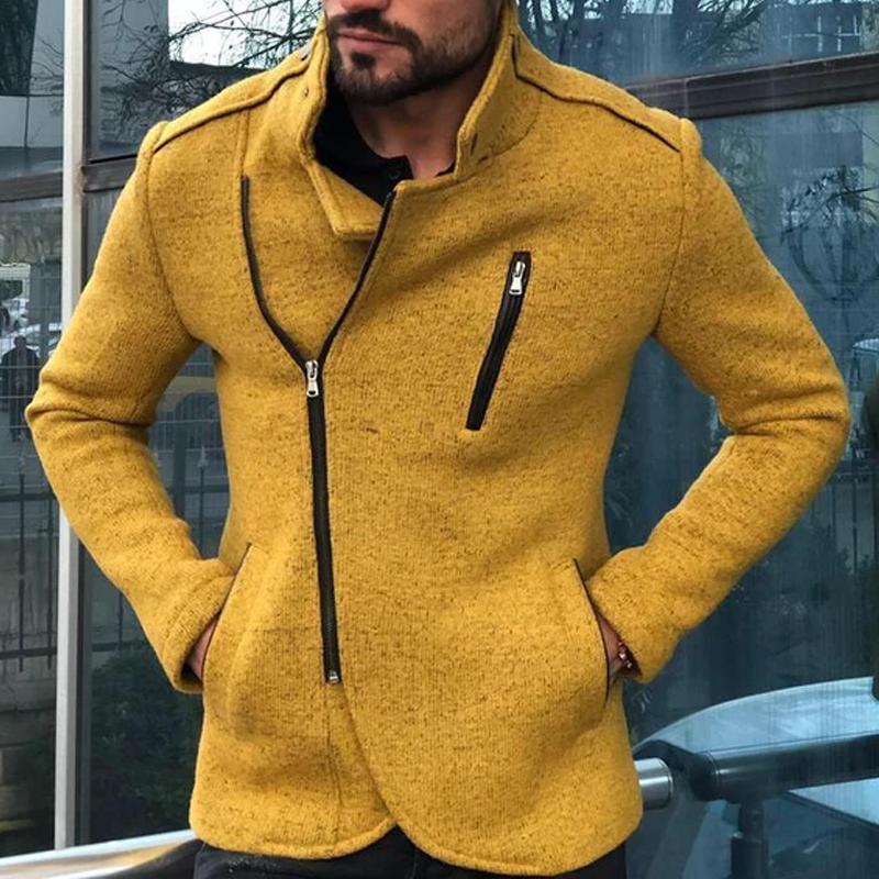 Men's Solid Color Stand Collar Zipper Jacket