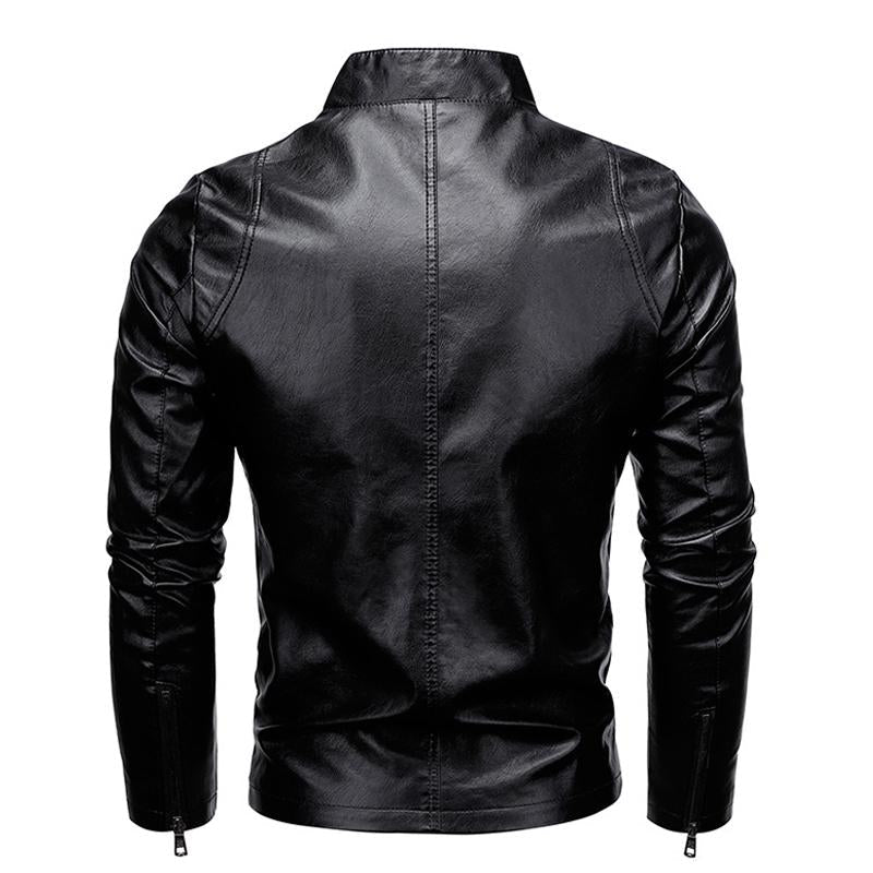 Men's Stand Collar Zip Leather Jacket
