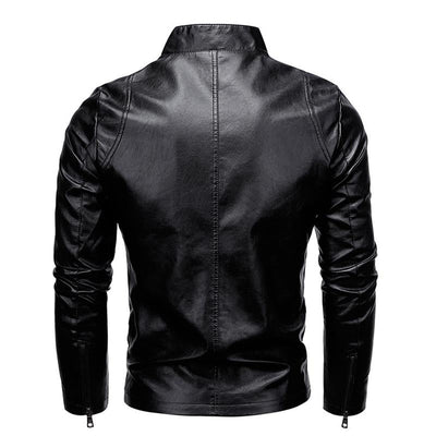Men's Stand Collar Zip Leather Jacket