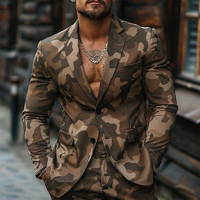 Camouflage Print Button Blazer