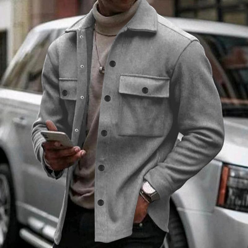 Men's Solid Color Plush Lapel Chest Pocket Single Breasted Jacket