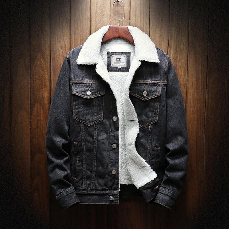 Men's Casual Teddy Fleece Insulated Long Sleeve Denim Jacket