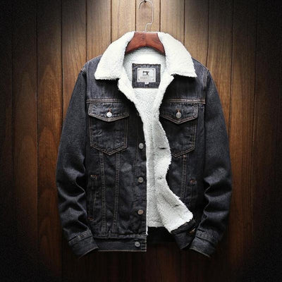 Men's Casual Teddy Fleece Insulated Long Sleeve Denim Jacket