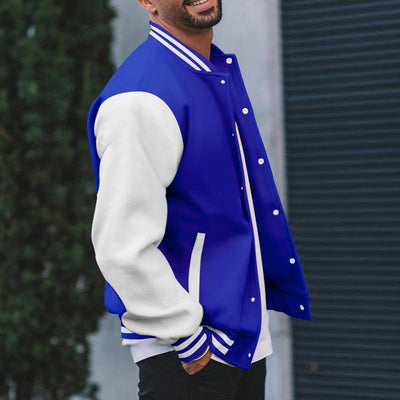Men's Color Block Stand Collar Single Breasted Baseball Jacket