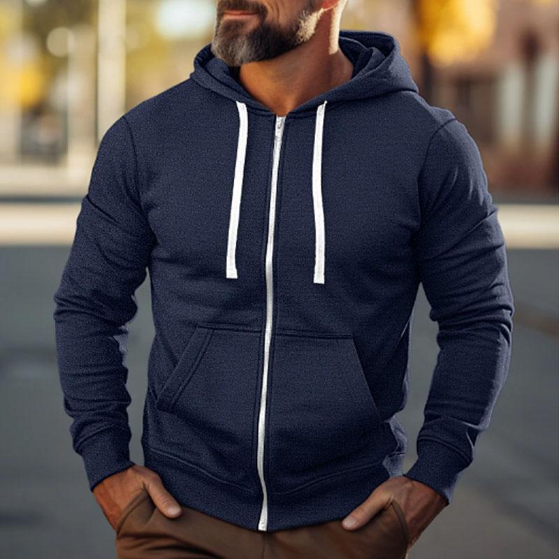 Men's Casual Solid Color Sport Long Sleeve Hoodie Jacket