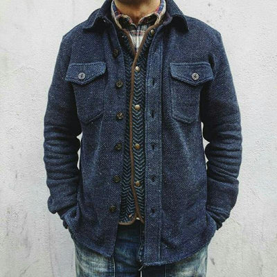 Men's Retro Solid Color Wool Double Breast Pocket Jacket