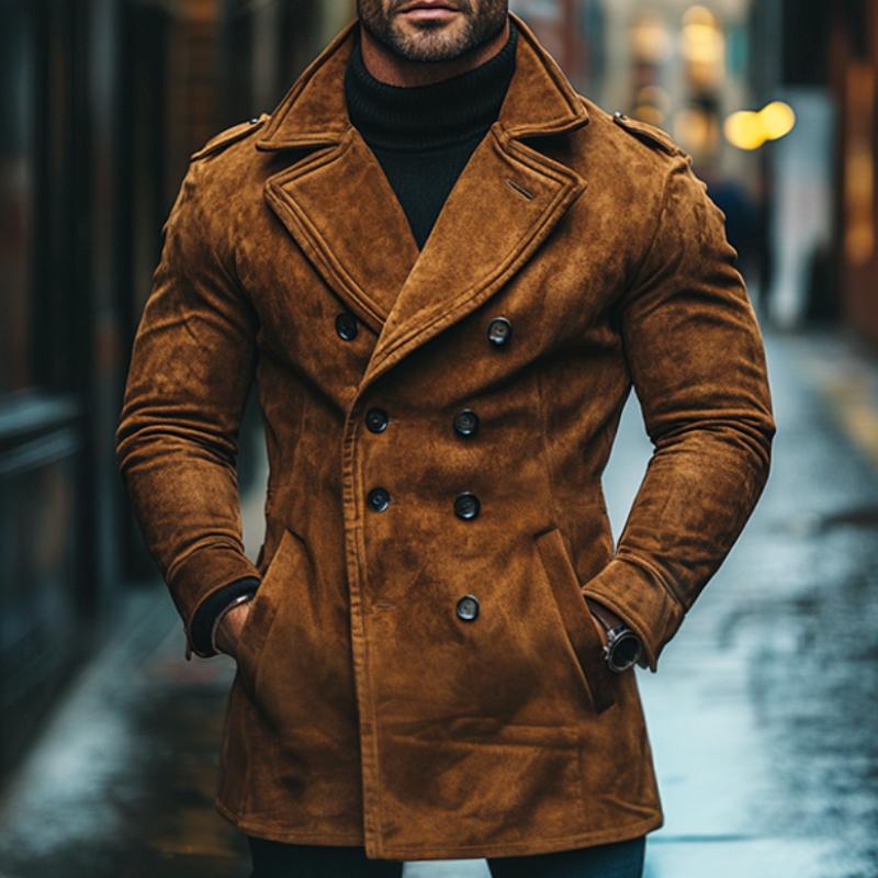 Men's Vintage Casual Suede Double Breasted Cropped Jacket
