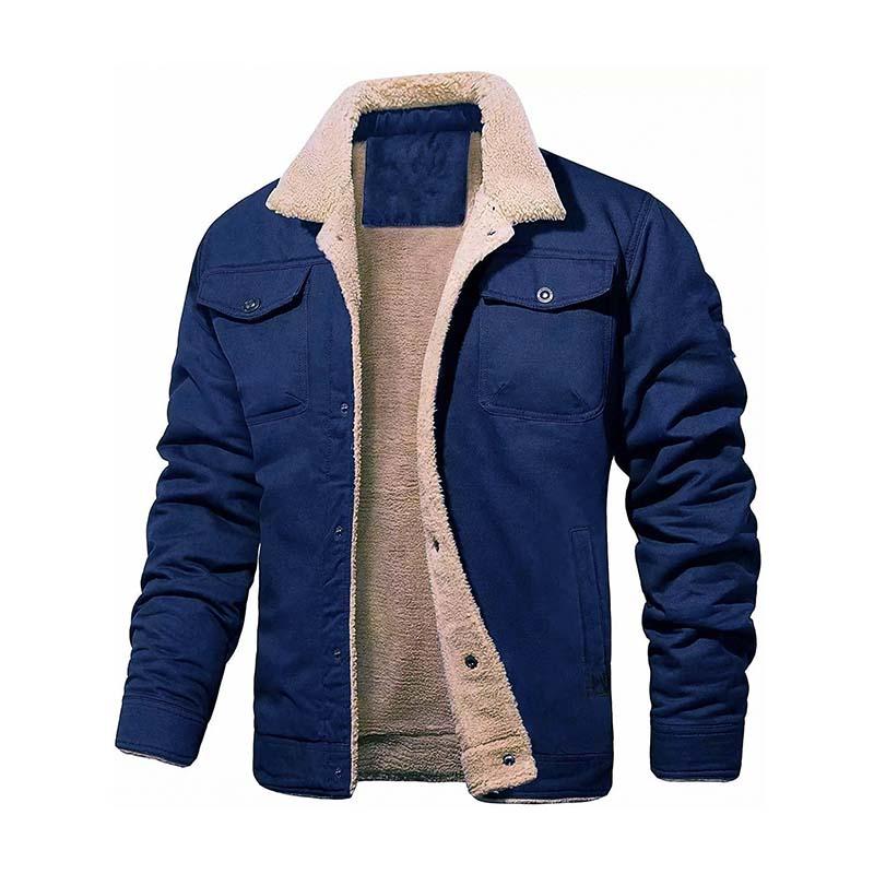 Men's Classic Casual Fleece Cotton Multi-Pocket Botton Jacket