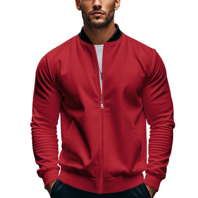 Men's Contrast Color Casual Zipper Baseball Jacket