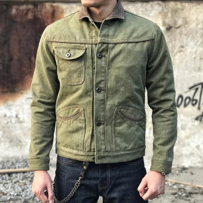 Men's Retro Motorcycle Lapel Single Breasted Jacket