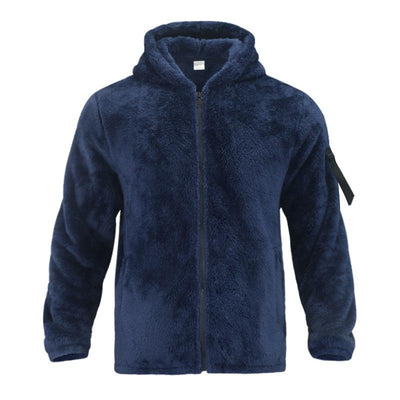 Men's Solid Color Double Fleece Warm Loose Hooded Jacket
