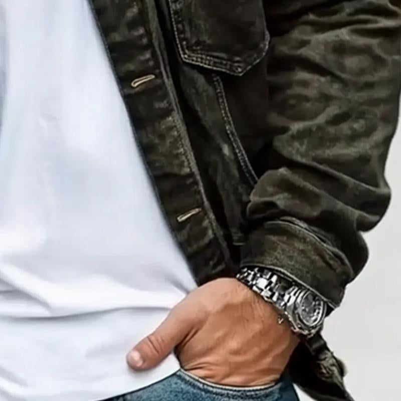 Men's Solid Vintage Lapel Button Denim Jacket