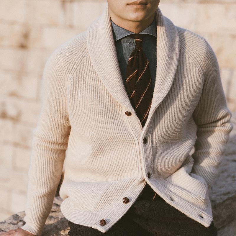 Men's Simple Solid Color Lapel Button Knit Cardigan 42807337U