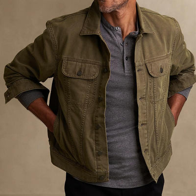 Men's Vintage Classic Lapel Single Breasted Long Sleeve Denim Jacket