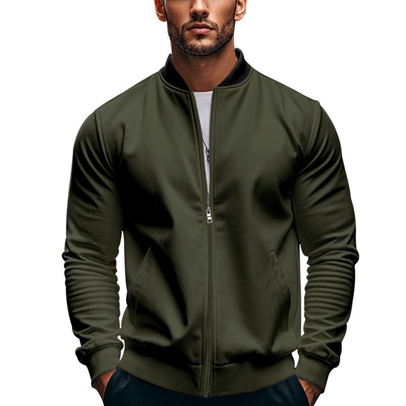 Men's Contrast Color Casual Zipper Baseball Jacket