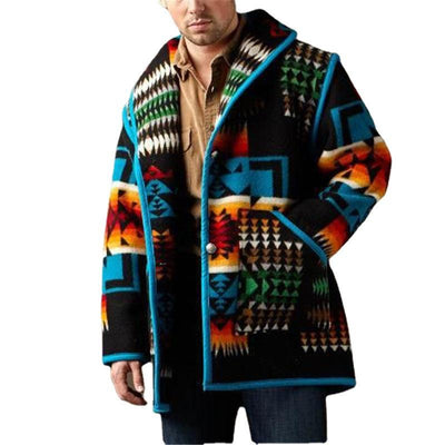 Men's Casual Lapel Single Breasted Christmas Printed Warm Jacket
