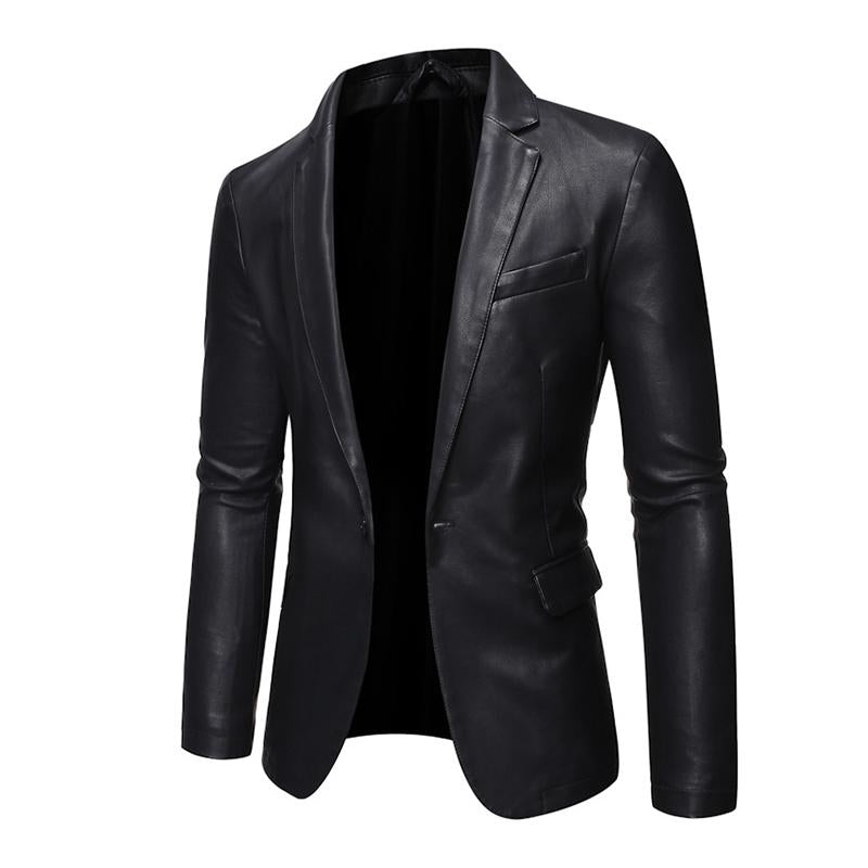 Vintage Lapel Single Breasted Slim Leather Blazer